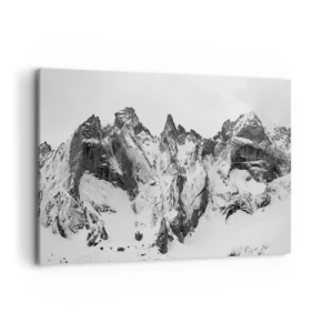 Impression sur toile - Image sur toile - Des sommets enneigés en noir et blanc - 100x70cm - Crête dangereuse de granit - Décoration murale moderne pour le salon et la chambre ARTTOR