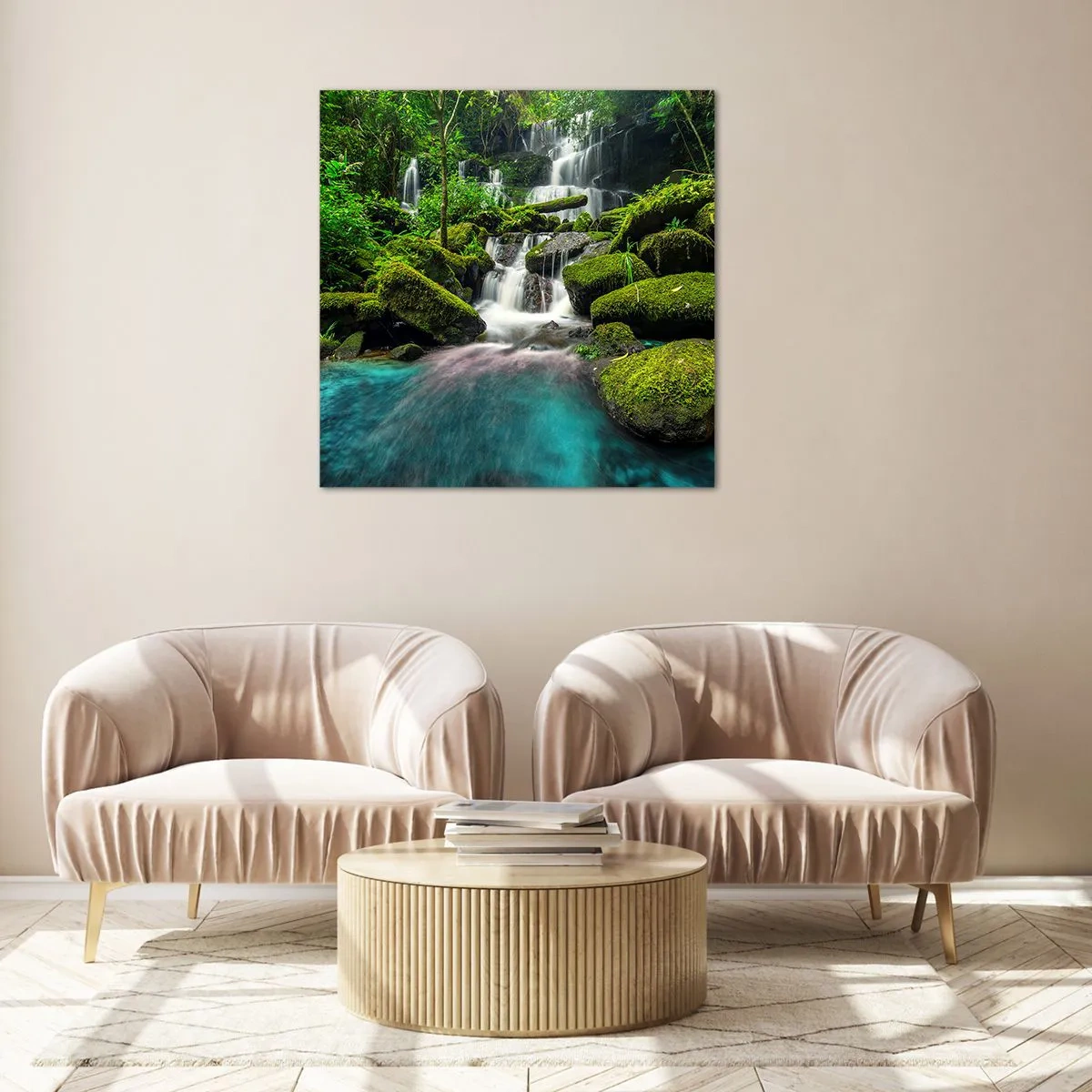 Impression sur verre - Image sur verre - Turquoise, saphirs et argent liquide - 50x50 cm