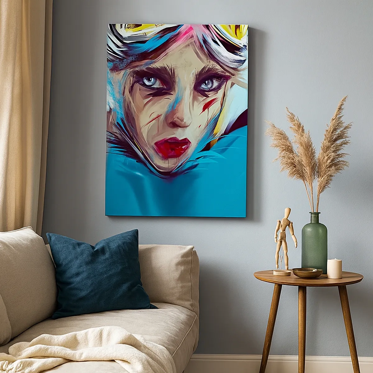 Impression sur toile - Image sur toile - Portrait d'une femme aux couleurs dynamiques et au style abstrait - 50x70cm - Guerrière errante - Décoration murale moderne pour le salon et la chambre ARTTOR