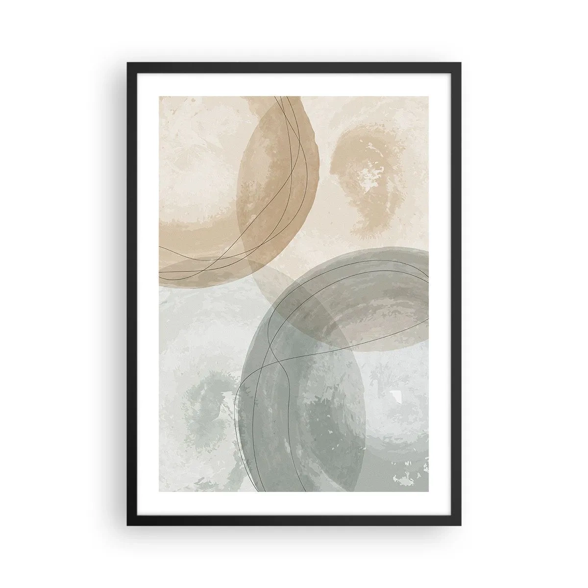 Affiche dans un cadre noir - Poster - Formes géométriques dans des tons terre pastel - 50x70cm - Mondes pénétrants - Décoration murale moderne pour le salon et la chambre ARTTOR