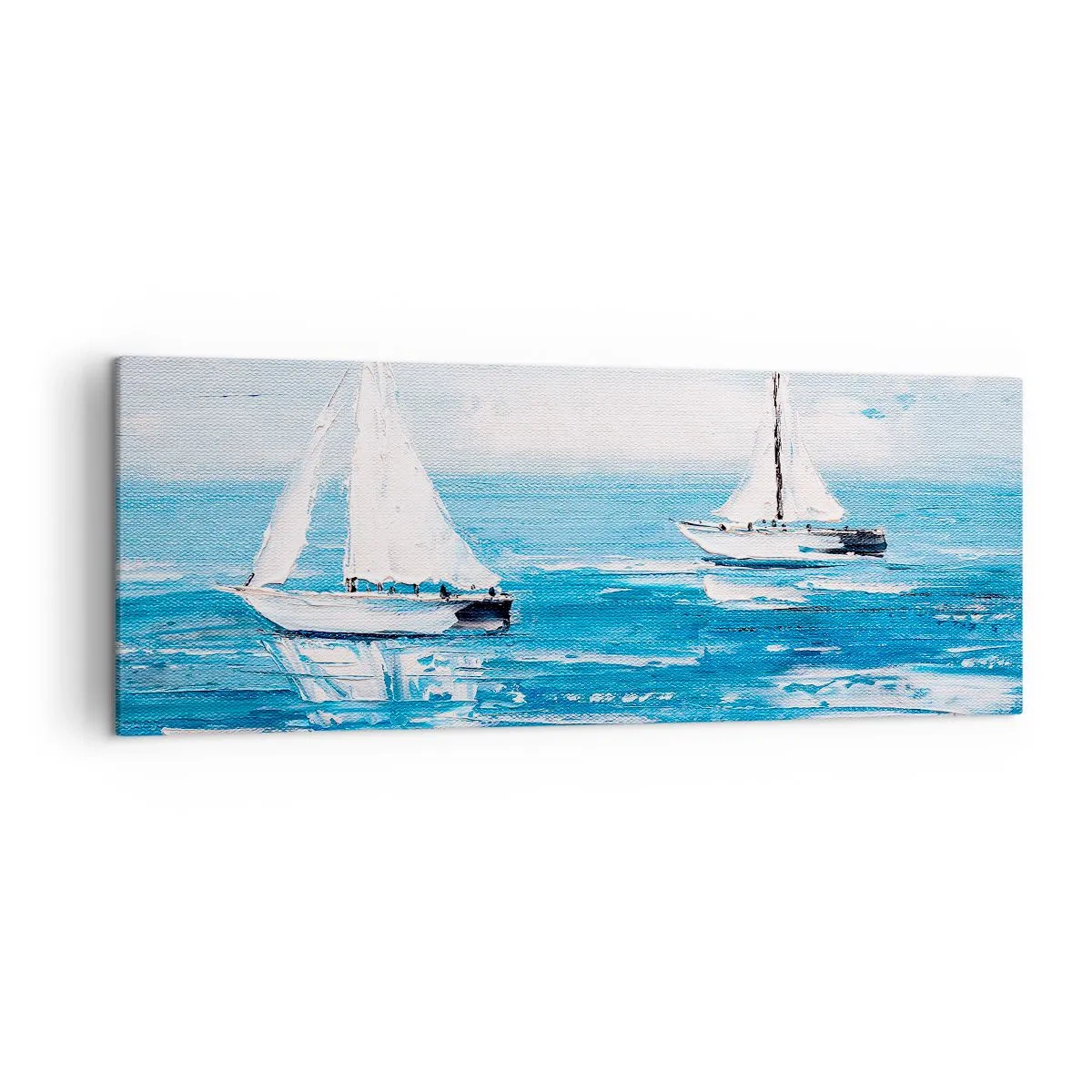 Impression sur toile - Image sur toile - Yachts sur la mer bleue dans un style artistique - 140x50cm - Avec un ami à mes côtés - Décoration murale moderne pour le salon et la chambre ARTTOR