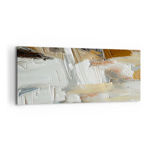 Impression sur toile - Image sur toile - Abstraction texturale dans des tons terre et blanc - 120x50cm - Couches colorées - Décoration murale moderne pour le salon et la chambre ARTTOR