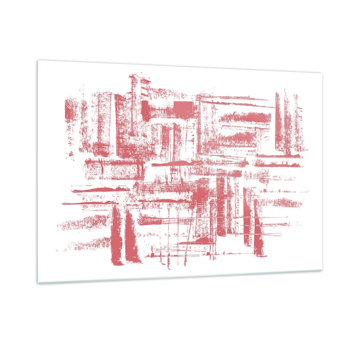 Impression sur verre - Image sur verre - Une composition abstraite en rouge ressemblant au contour de l'architecture urbaine. - 120x80cm - La ville rouge - Décoration murale moderne pour le salon et la chambre ARTTOR