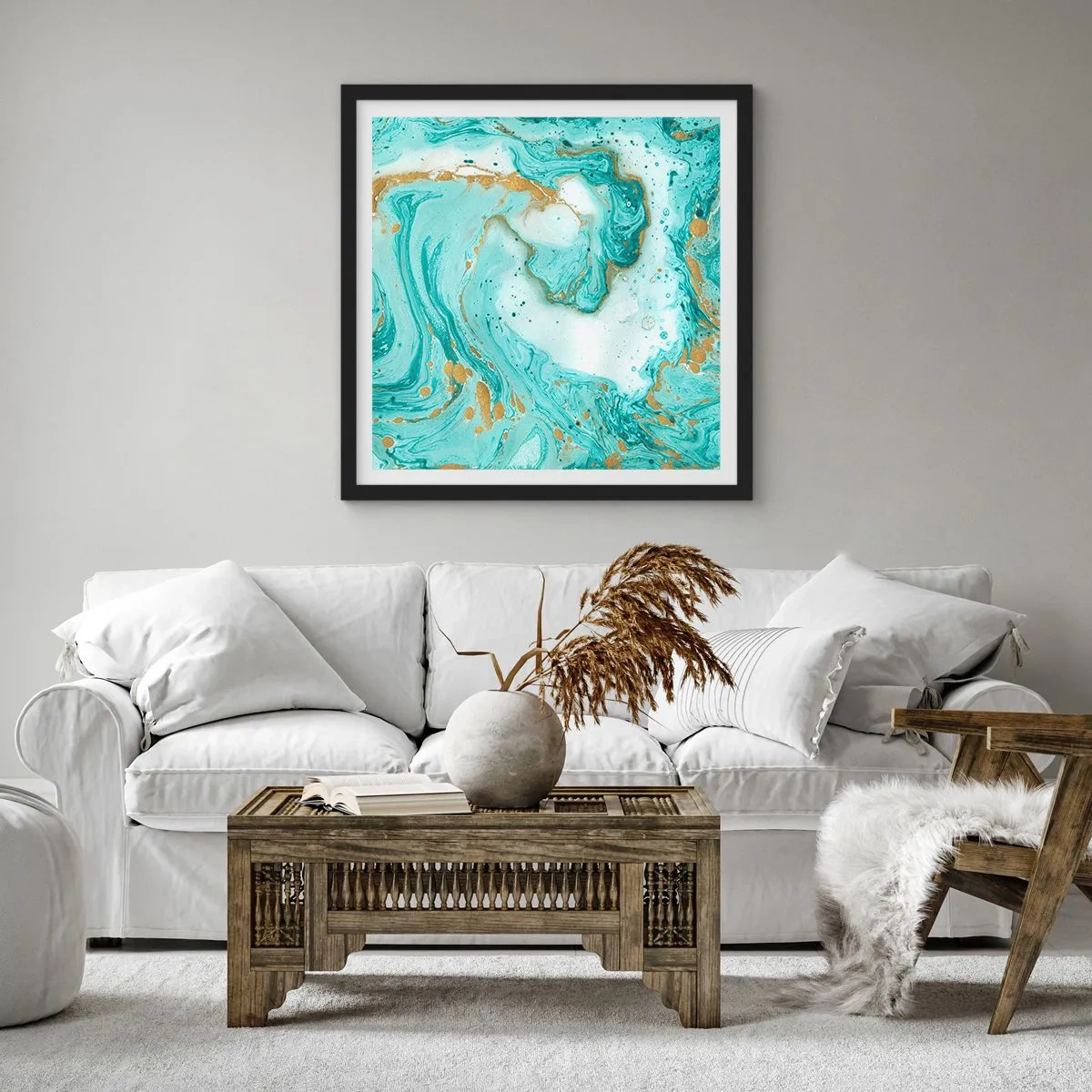 Affiche dans un cadre noir - Poster - Sous la grande vague de l'ère Edo - 60x60 cm