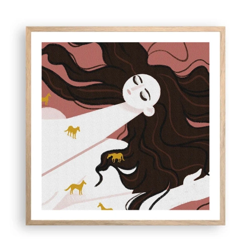 Affiche dans un chêne clair - Poster - Rêve d'un cheval d'or - 60x60 cm