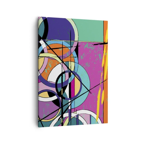 Impression sur toile - Image sur toile - Abstraction colorée avec des cercles géométriques - 50x70cm - Roues sur roues - Décoration murale moderne pour le salon et la chambre ARTTOR