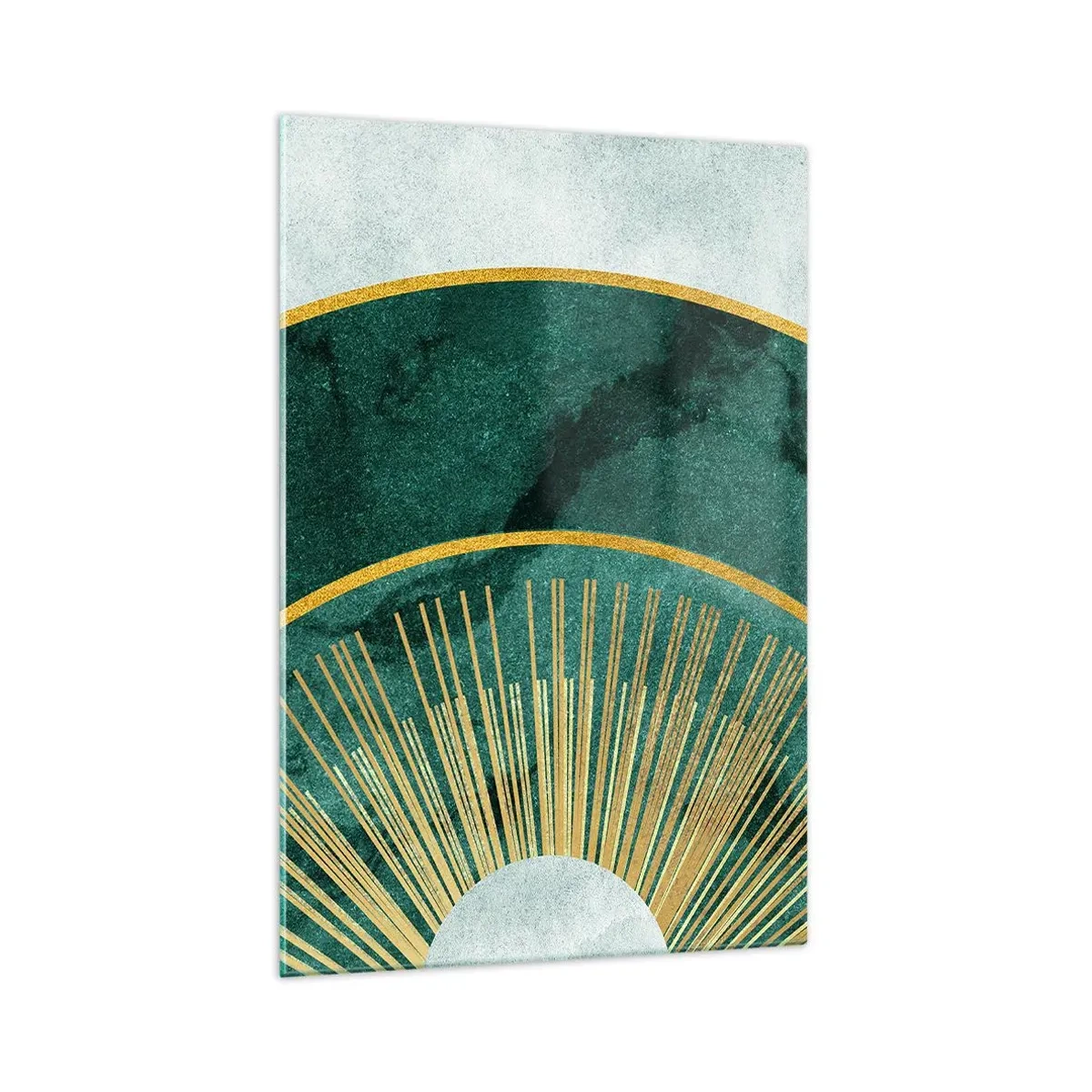 Impression sur verre - Image sur verre - Motif abstrait avec des cercles aux couleurs émeraude et or. - 70x100cm - Un autre système solaire - Décoration murale moderne pour le salon et la chambre ARTTOR