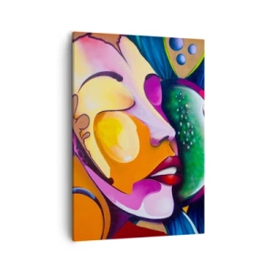 Impression sur toile - Image sur toile - Une abstraction colorée avec un motif de visage dans une composition dynamique - 50x70cm - Toucher avec la couleur - Décoration murale moderne pour le salon et la chambre ARTTOR