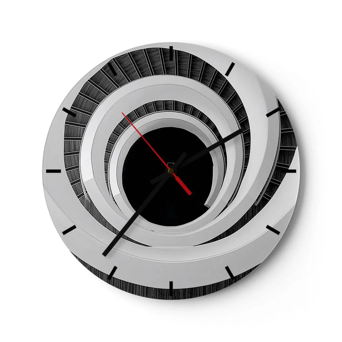 Horloge murale - Pendule murale - Escalier en colimaçon de style noir et blanc - 30x30cm - Les choses concrêtes - Décoration murale moderne pour le salon, la cuisine et la chambre ARTTOR