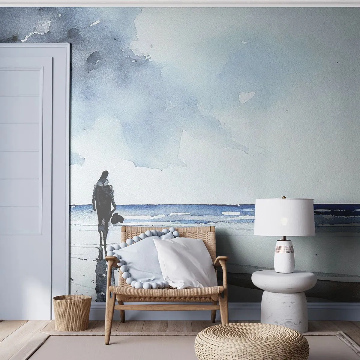Papier Peint Autocollant Deluxe Sticker - Conversation avec la mer - Solitaire, Homme, Côte - 350x256 cm