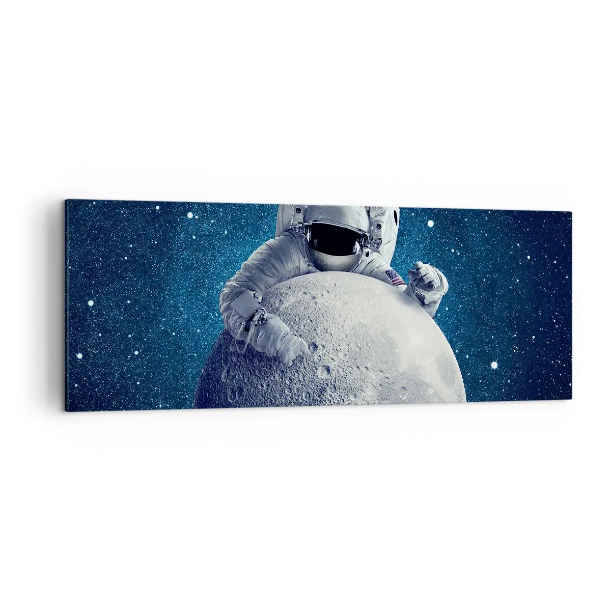 Impression sur toile - Image sur toile - Astronaute tenant la lune dans un ciel étoilé - 140x50cm - Comique de l'espace - Décoration murale moderne pour le salon et la chambre ARTTOR