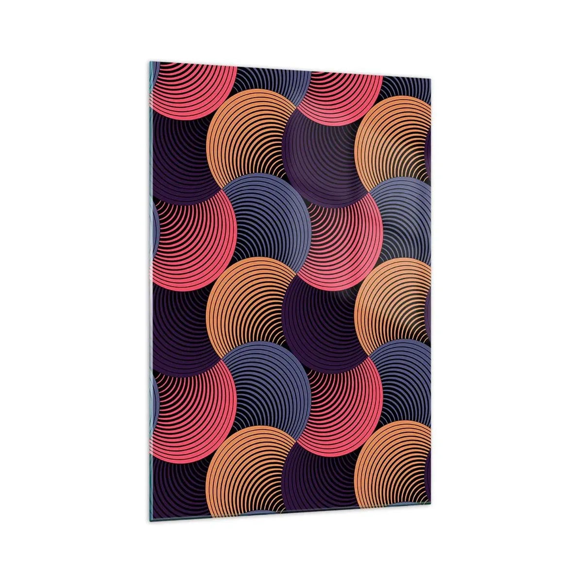 Impression sur verre - Image sur verre - Cercles géométriques dans des tons de rose, violet et or - 70x100cm - Dans un rythme circulaire - Décoration murale moderne pour le salon et la chambre ARTTOR