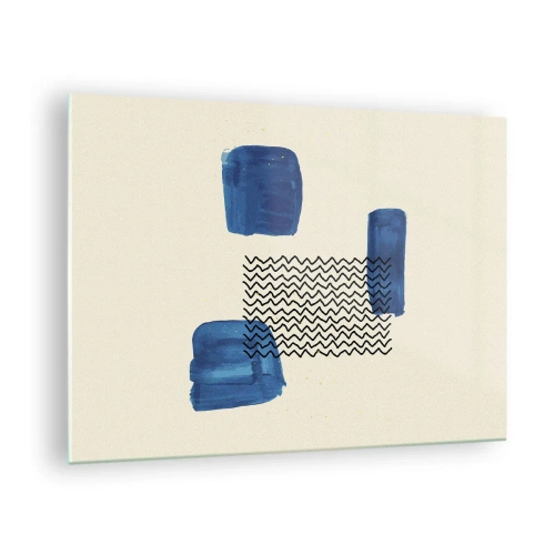 Impression sur verre - Image sur verre - Abstraction moderne avec des accents bleus - 70x50cm - Quatuor abstrait - Décoration murale moderne pour le salon et la chambre ARTTOR