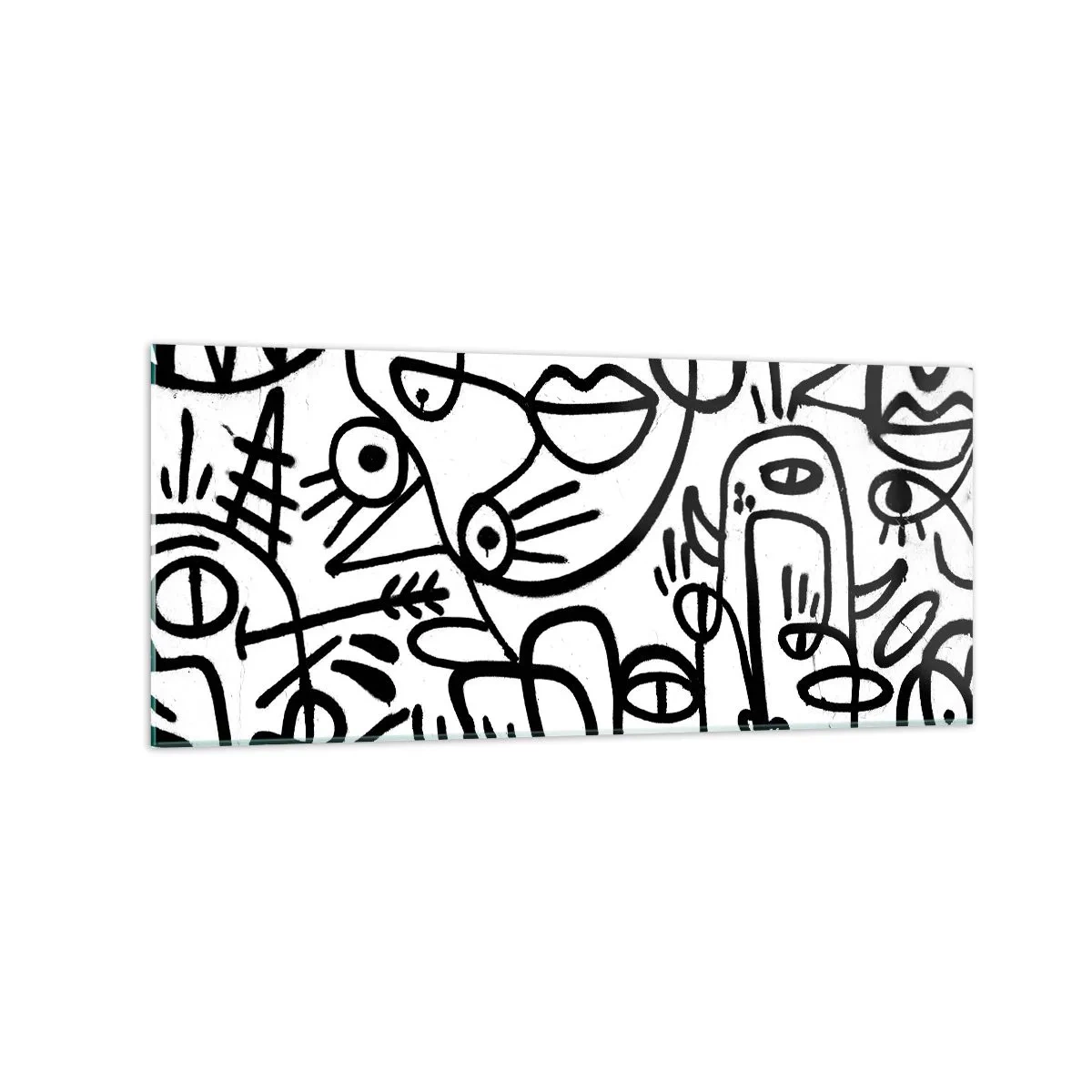 Impression sur verre - Image sur verre - Dessins abstraits en noir et blanc avec des motifs faciaux - 120x50cm - Visages et mirages - Décoration murale moderne pour le salon et la chambre ARTTOR