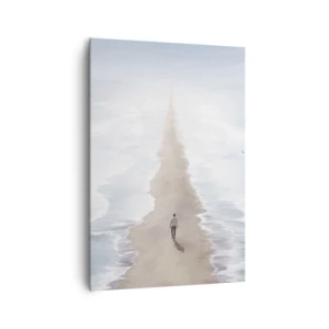 Impression sur toile - Image sur toile - Une silhouette sur une route solitaire au milieu d'un vaste paysage aquatique - 70x100cm - Un brillant avenir - Décoration murale moderne pour le salon et la chambre ARTTOR