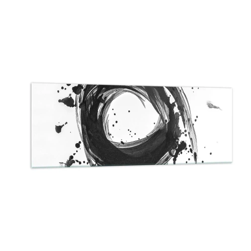 Impression sur verre - Image sur verre - Abstraction noire en forme de cercle sur fond blanc - 140x50cm - Le tourbillon de la création - Décoration murale moderne pour le salon et la chambre ARTTOR