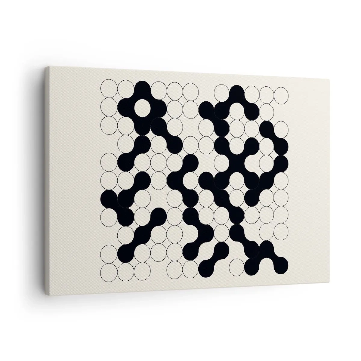 Impression sur toile - Image sur toile - Motifs noirs et blancs avec des cercles sur fond clair - 70x50cm - Jeu chinois – variation - Décoration murale moderne pour le salon et la chambre ARTTOR