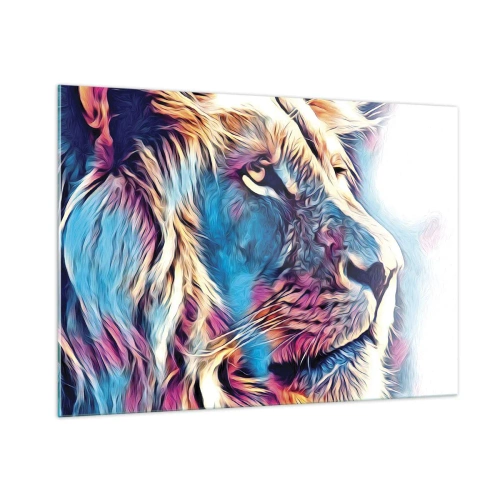 Impression sur verre - Image sur verre - Graphiques de lion colorés dans un style moderne et artistique - 100x70cm - L'intelligence de la nature - Décoration murale moderne pour le salon et la chambre ARTTOR