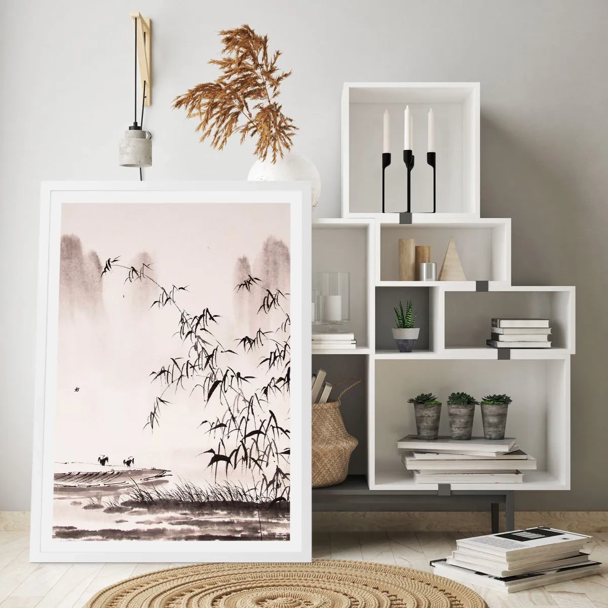 Affiche dans un cadre blanc - Poster - Le silence des rizières - 40x50 cm