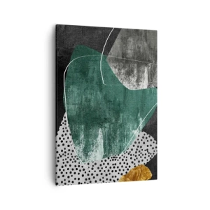 Impression sur toile - Image sur toile - Composition abstraite avec des formes vertes et des motifs à pois - 50x70cm - Abstraction colorée avec feuille d'or - Décoration murale moderne pour le salon et la chambre ARTTOR
