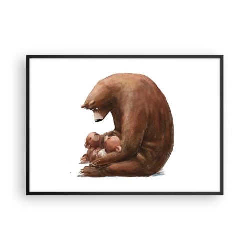 Affiche dans un cadre noir - Poster - Une mère ours avec deux petits ours dans ses bras - 100x70cm - Faites de beaux rêves les enfants - Décoration murale moderne pour le salon et la chambre ARTTOR