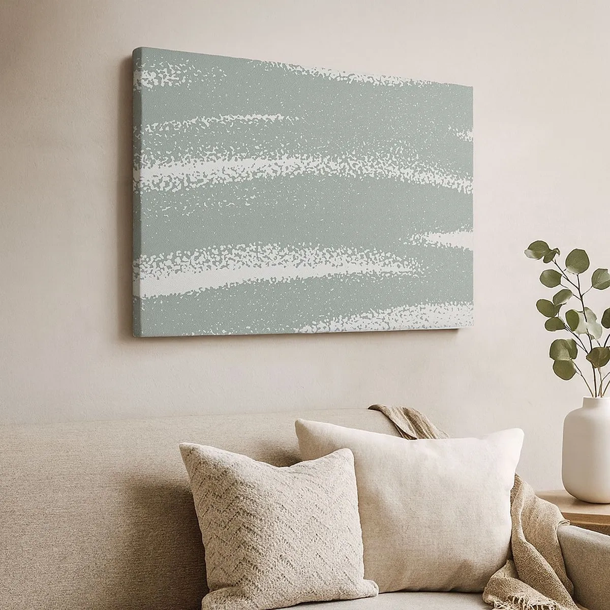 Impression sur toile - Image sur toile - Vagues d'hiver dans les tons menthe et blanc - 70x50cm - Abstraction dans un climat hivernal - Décoration murale moderne pour le salon et la chambre ARTTOR