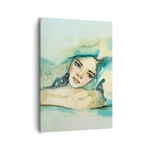 Impression sur toile - Image sur toile - Aquarelle d'un visage de femme avec un motif réfléchissant - 50x70cm - Suis-je bleu? - Décoration murale moderne pour le salon et la chambre ARTTOR