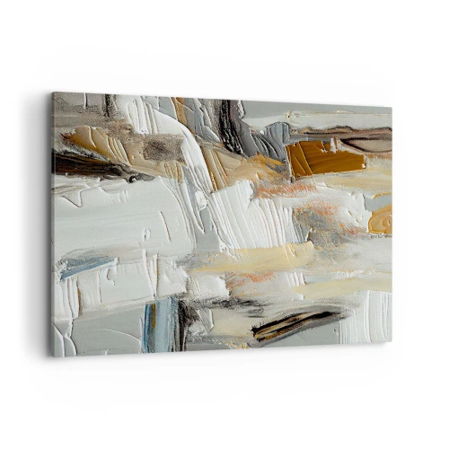 Impression sur toile - Image sur toile - Abstraction texturale dans des tons terre et blanc - 120x80cm - Couches colorées - Décoration murale moderne pour le salon et la chambre ARTTOR