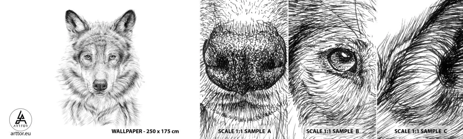 Échantillon de Papier Peint Autocollant Deluxe Sticker - Un leader né - Loup, Esquisser, scandinave - 100x30 cm