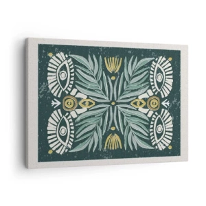 Impression sur toile - Image sur toile - Motif végétal symétrique sur fond vert - 70x50cm - Comme une découpe folklorique - Décoration murale moderne pour le salon et la chambre ARTTOR