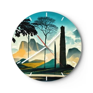 Horloge murale - Pendule murale - Arbres et formations rocheuses sur fond de montagne le matin - 30x30cm - Toujours de plus en plus haut - Décoration murale moderne pour le salon, la cuisine et la chambre ARTTOR