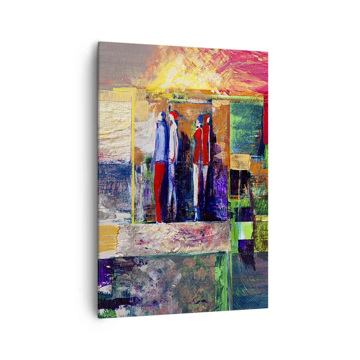 Impression sur toile - Image sur toile - Composition abstraite avec des figures et des motifs géométriques - 70x100cm - Relations et émotions - Décoration murale moderne pour le salon et la chambre ARTTOR