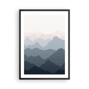 Affiche dans un cadre noir - Poster - Chaînes de montagnes superposées dans des tons de bleu et de gris - 50x70cm - Vagues de montagnes - Décoration murale moderne pour le salon et la chambre ARTTOR