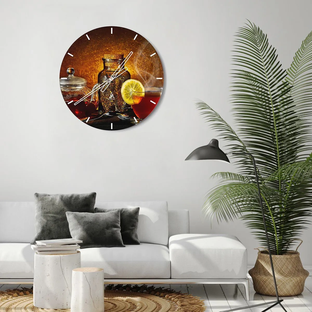 Horloge murale - Pendule murale - Thé au citron et un pot d'herbes séchées sur fond doré - 30x30cm - Dans le style des maîtres hollandais - Décoration murale moderne pour le salon, la cuisine et la chambre ARTTOR