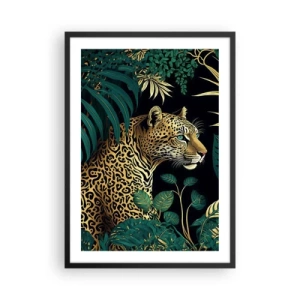 Affiche dans un cadre noir - Poster - Léopard doré dans la jungle tropicale - 50x70cm - Un hôte dans la jungle - Décoration murale moderne pour le salon et la chambre ARTTOR