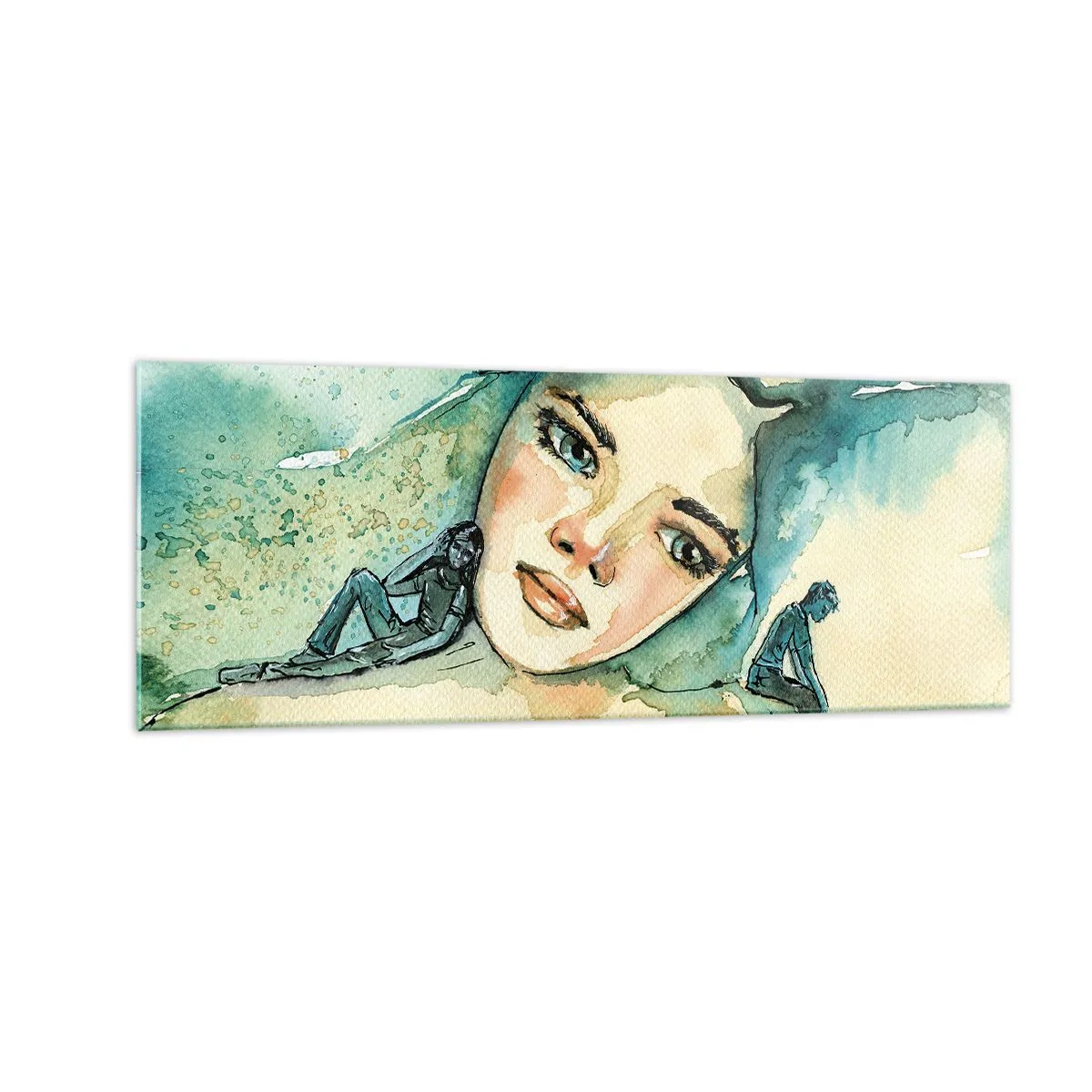 Impression sur verre - Image sur verre - Aquarelle d'un visage de femme avec un motif réfléchissant - 140x50cm - Suis-je bleu? - Décoration murale moderne pour le salon et la chambre ARTTOR