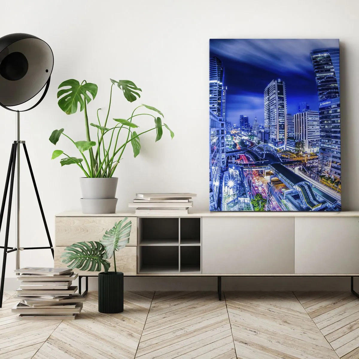 Impression sur toile - Image sur toile - Rythmes de la ville nocturne - 45x80 cm
