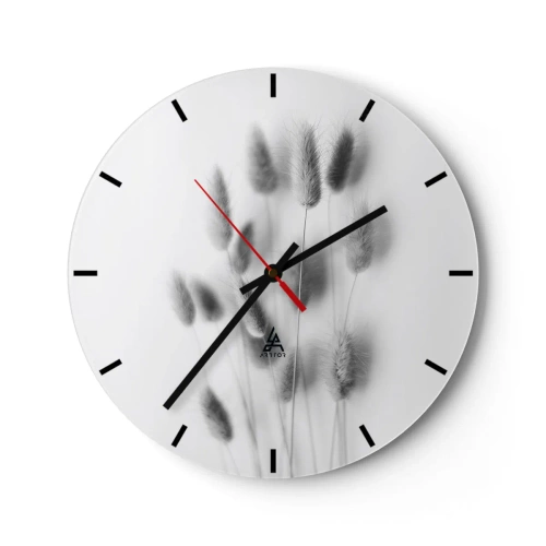 Horloge murale - Pendule murale - Composition en noir et blanc avec des herbes sur un fond clair - 30x30cm - Son herbe duveteuse - Décoration murale moderne pour le salon, la cuisine et la chambre ARTTOR