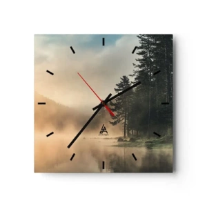 Horloge murale - Pendule murale - Une forêt brumeuse sur un lac calme - 30x30cm - Naissance du jour - Décoration murale moderne pour le salon et la chambre ARTTOR