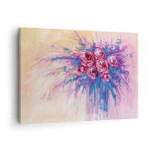 Impression sur toile - Image sur toile - Un bouquet de roses aux couleurs pastel - 70x50cm - Fontaine aux roses - Décoration murale moderne pour le salon et la chambre ARTTOR