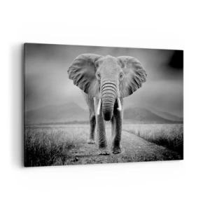 Impression sur toile - Image sur toile - Un puissant éléphant dans la savane aux tons monochromes - 120x80cm - Les hôtes vous saluent - Décoration murale moderne pour le salon et la chambre ARTTOR