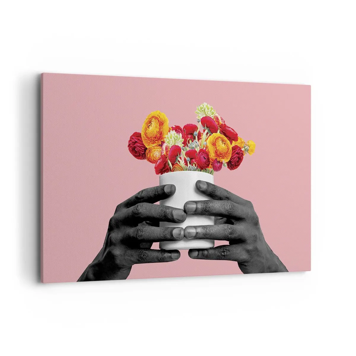 Impression sur toile - Image sur toile - Mains tenant un bouquet de fleurs colorées - 120x80cm - Apothéose de la vie - Décoration murale moderne pour le salon et la chambre ARTTOR