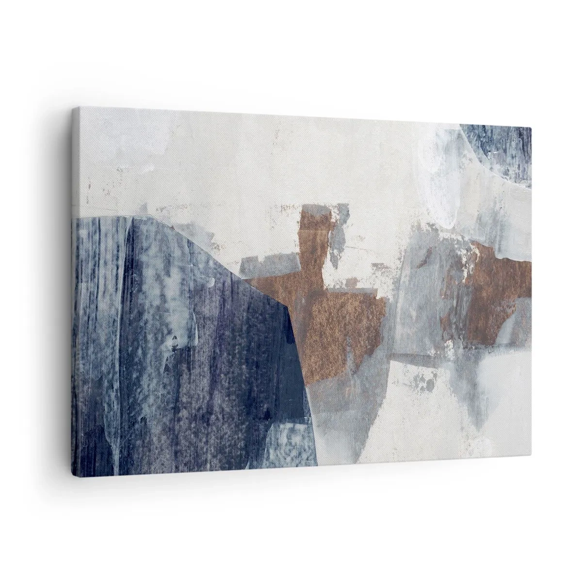Impression sur toile - Image sur toile - Formes abstraites dans des tons de bleu et de marron - 70x50cm - Formes bleues et brunes - Décoration murale moderne pour le salon et la chambre ARTTOR