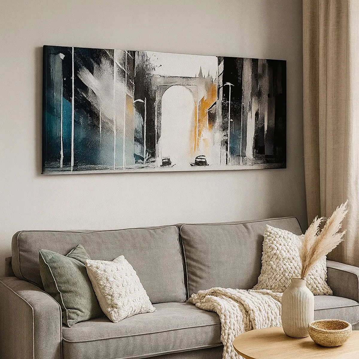 Impression sur toile - Image sur toile - Étude de ville : architecture et mouvement - 100x40 cm