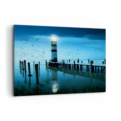 Impression sur toile - Image sur toile - Le phare de la jetée illuminé la nuit - 120x80cm - Et tu n'as pas peur du noir - Décoration murale moderne pour le salon et la chambre ARTTOR