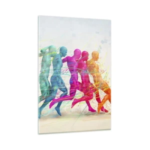 Impression sur verre - Image sur verre - Silhouettes colorées de coureurs en mouvement - 80x120cm - Harmonie du mouvement - Décoration murale moderne pour le salon et la chambre ARTTOR