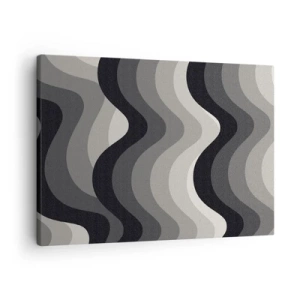 Impression sur toile - Image sur toile - Motifs ondulés noirs et blancs dans des tons de gris - 70x50cm - Vague après vague - Décoration murale moderne pour le salon et la chambre ARTTOR