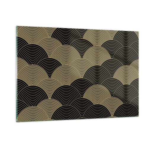 Impression sur verre - Image sur verre - Demi-cercles dorés selon un motif japonais régulier - 120x80cm - Unité dans la multiplicité - Décoration murale moderne pour le salon et la chambre ARTTOR