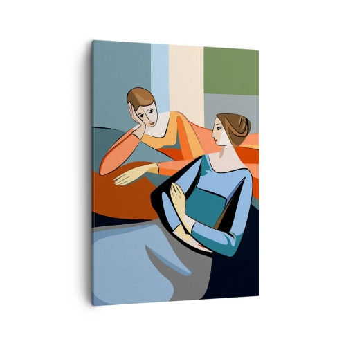 Impression sur toile - Image sur toile - Illustration abstraite de deux femmes dans le style cubiste - 50x70cm - Un moment de confiance - Décoration murale moderne pour le salon et la chambre ARTTOR