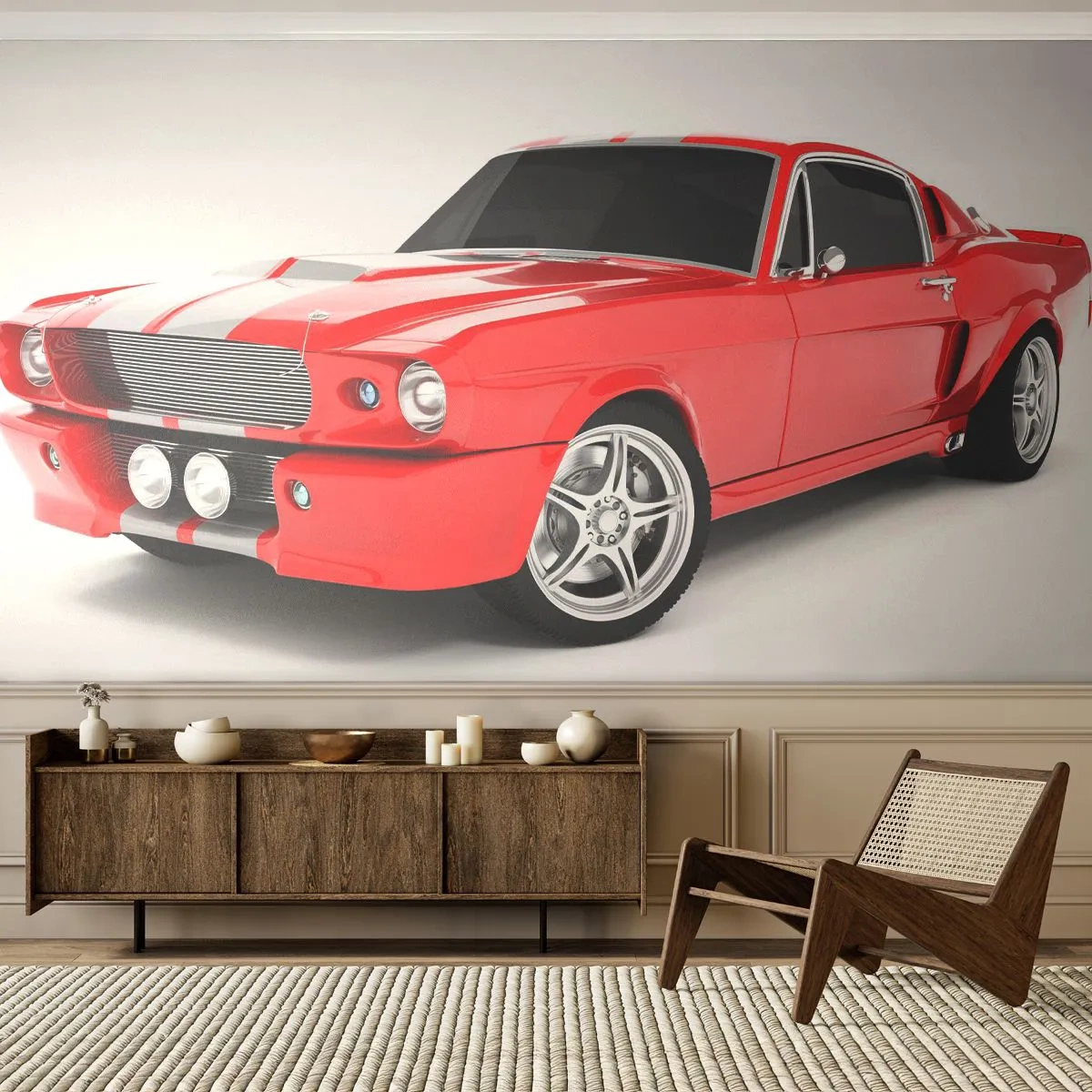 Papier Peint Photo Premium Sand - Une Mustang aussi rapide que le vent - Automobile, Voiture ancienne, Voiture Mustang 1967 - 200x140 cm